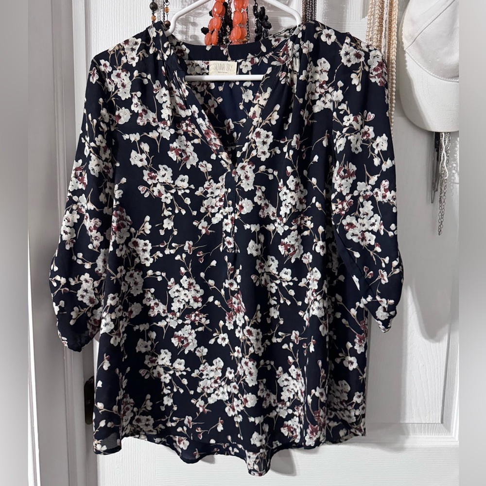 Sienna Sky Blue Floral Blouse Medium